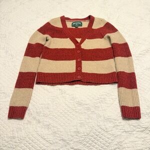 American Eagle Women's Stripe Button Front Sweater Cardigan Red Beige Size XS